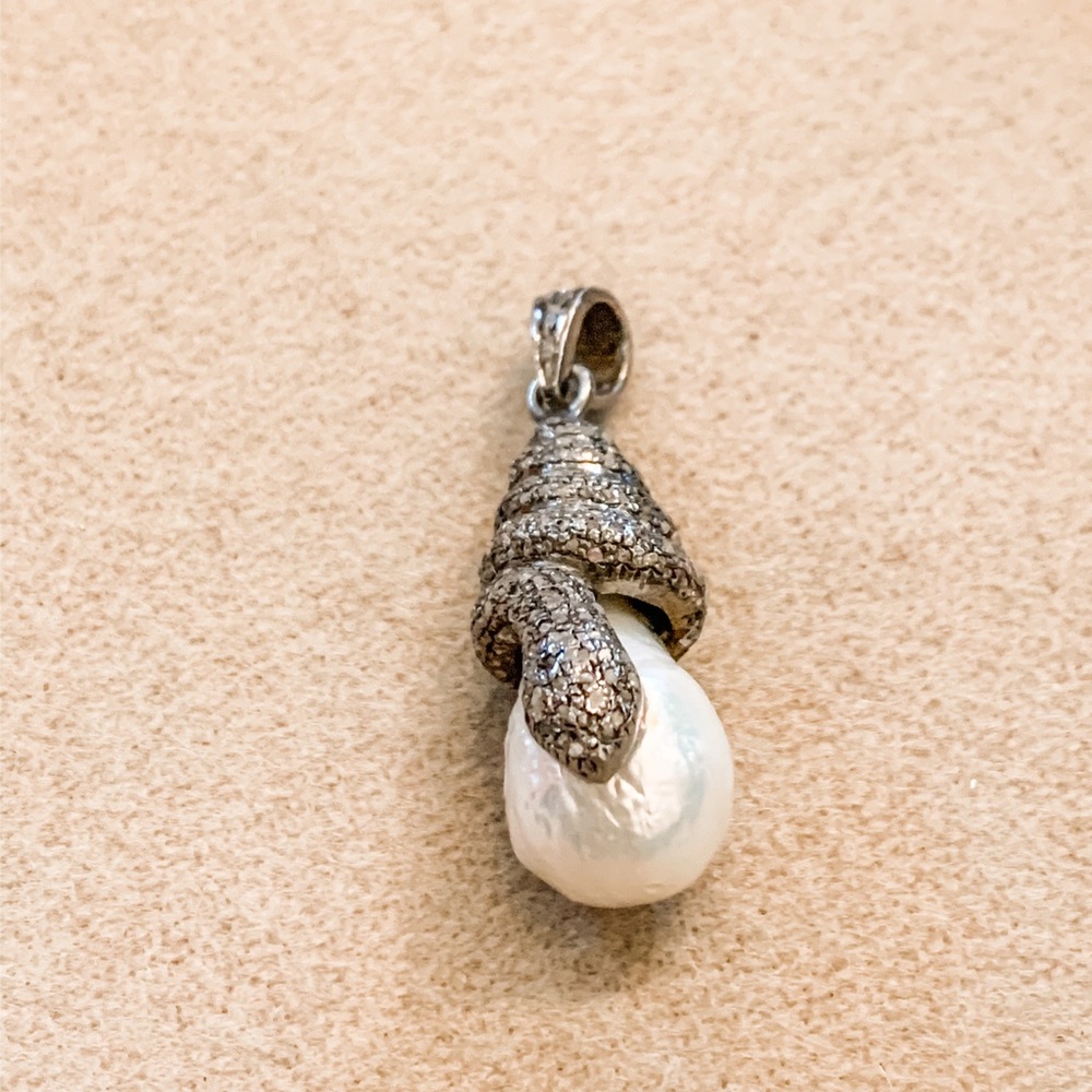 Freshwater Baroque Pearl Diamond Snake Pendant